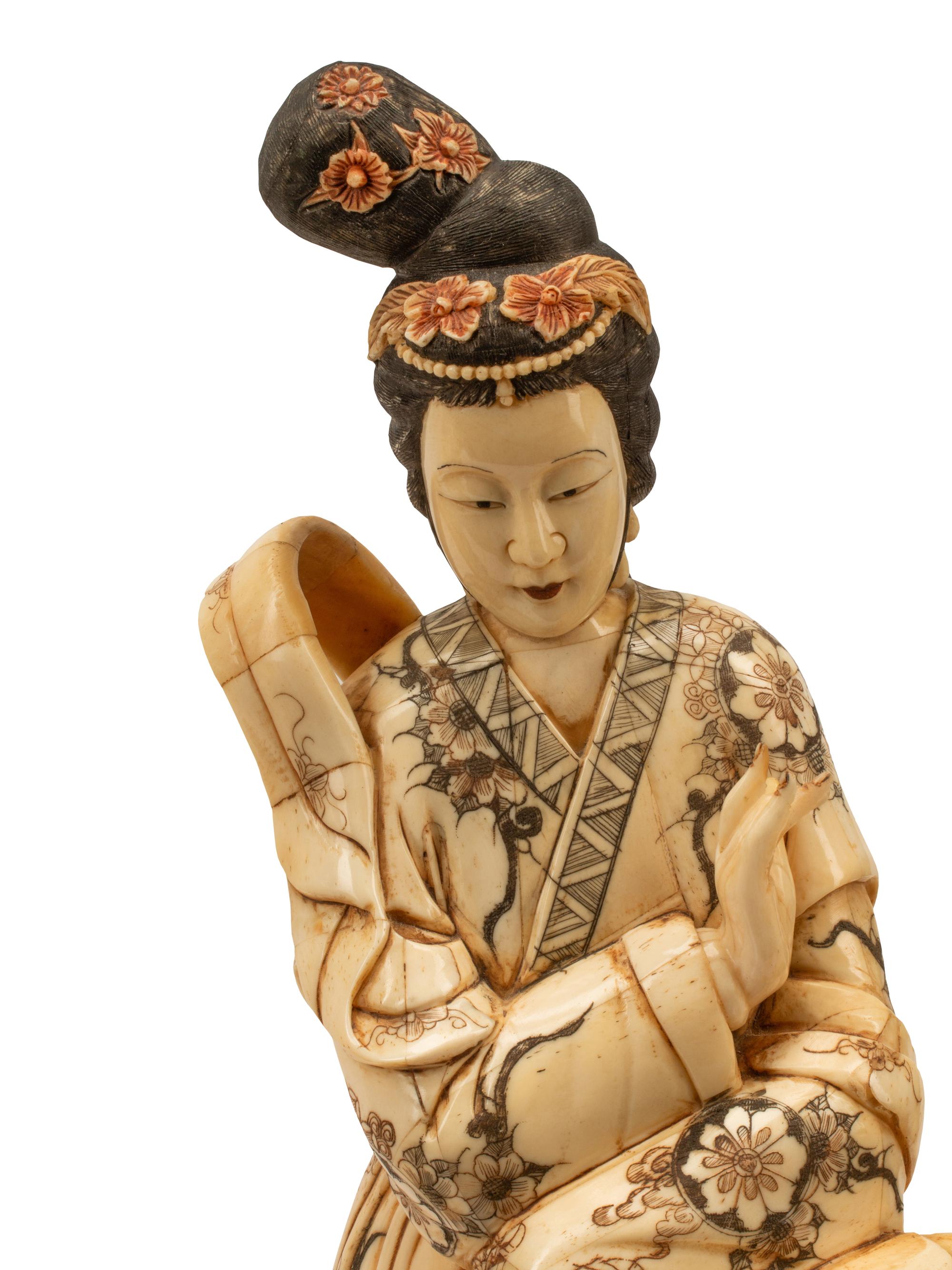 A Set of Four Japanese Bone and Enamel Figures of Ladies