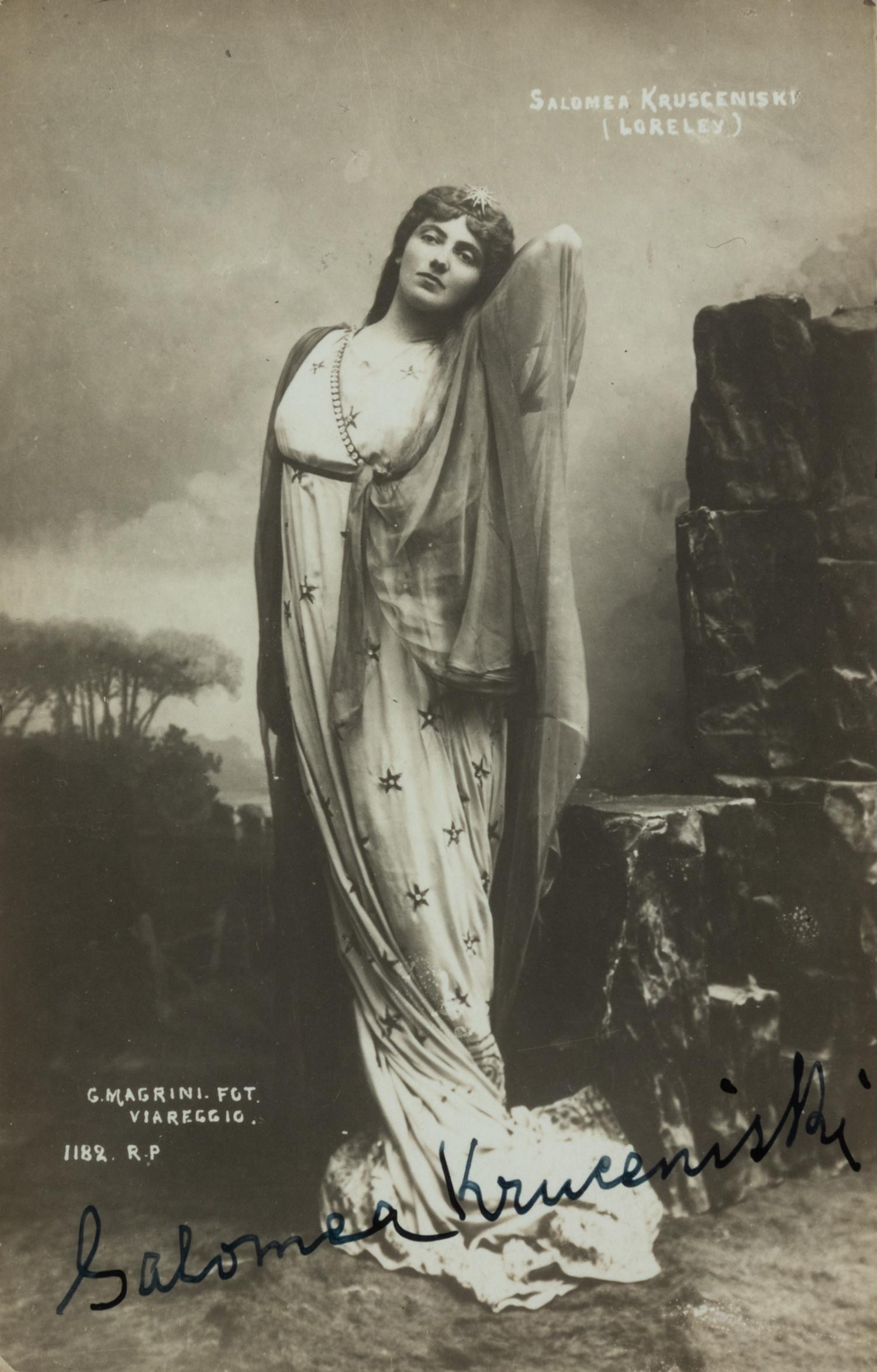 KRUSCENISKI, Salomea (1872-1952). Black and white photographic portrait, signed (“Salomea Krusceniski”), n.d.
