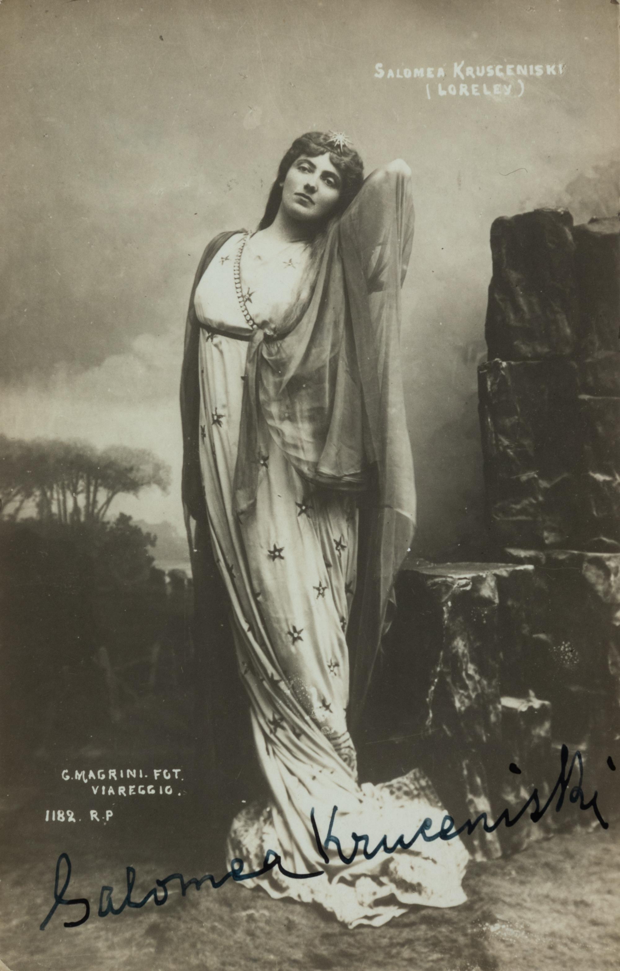 KRUSCENISKI, Salomea (1872-1952). Black and white photographic portrait, signed (“Salomea Krusceniski”), n.d.