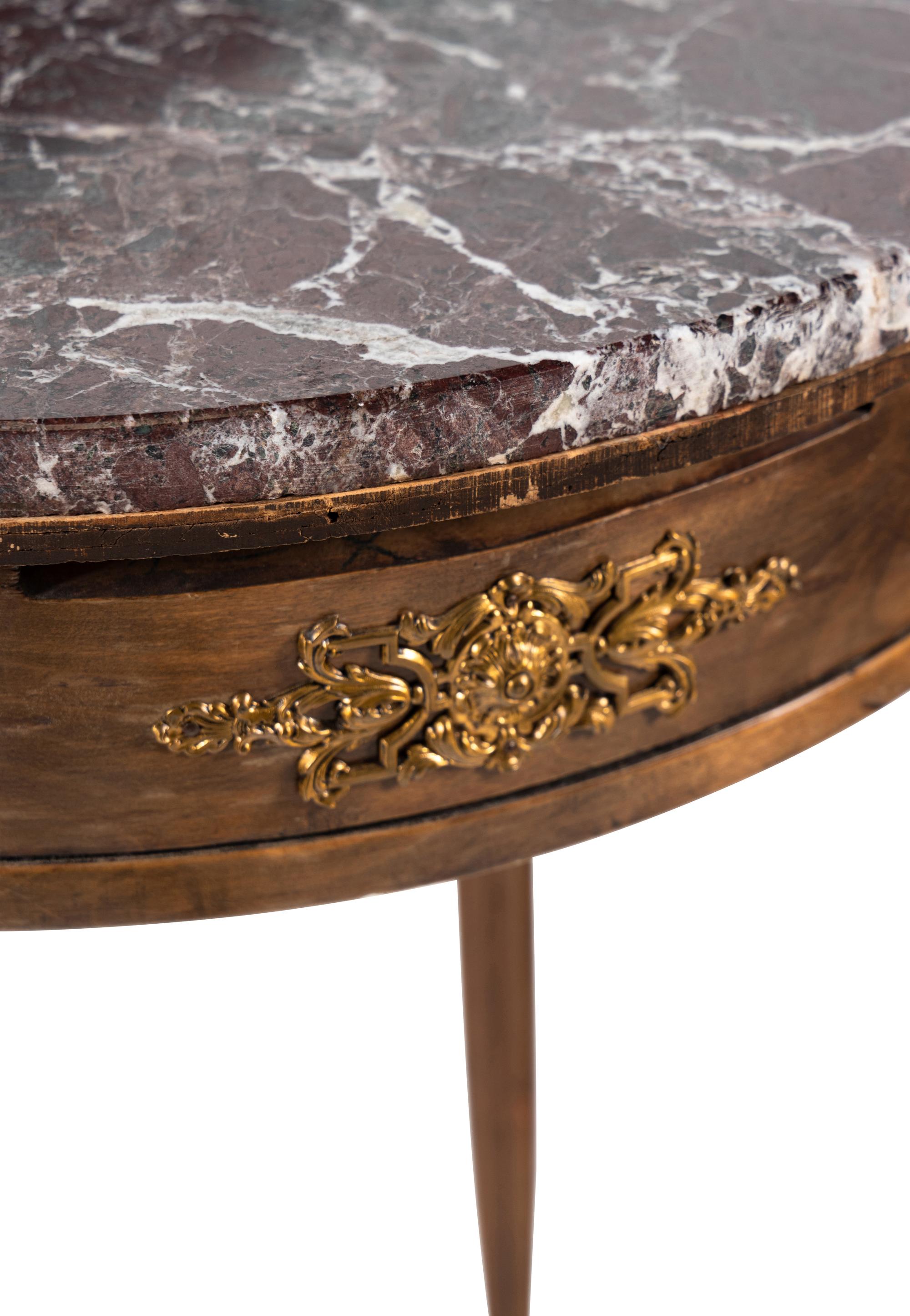 A Louis XVI Style Walnut Marble-Top Bouillotte Table