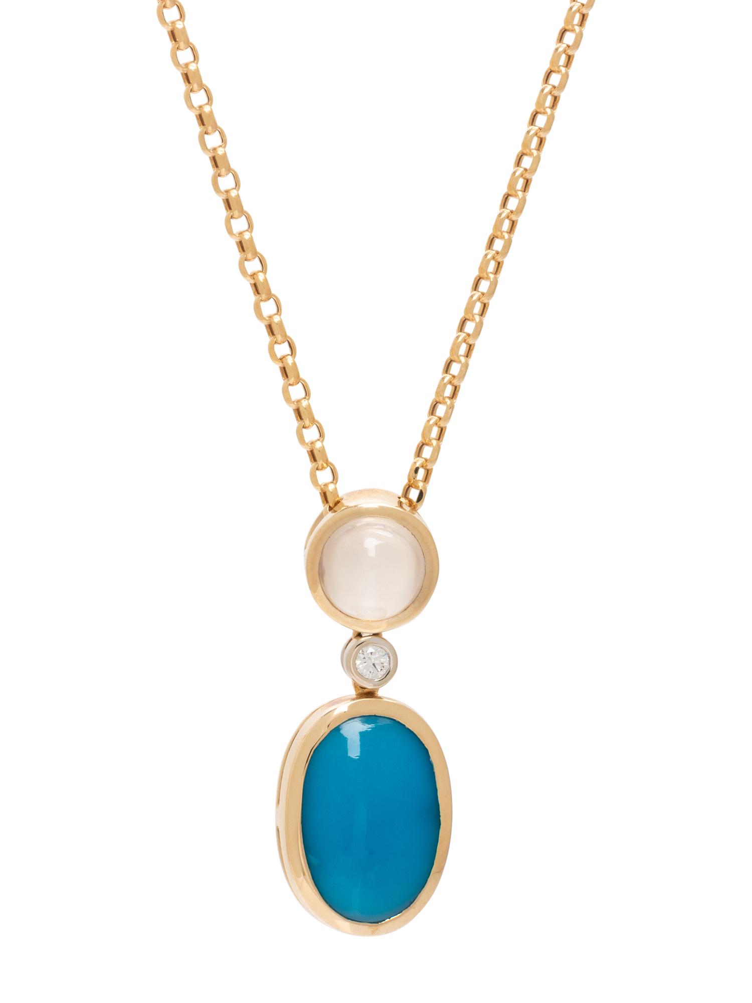 TURQUOISE, MOONSTONE AND DIAMOND PENDANT/NECKLACE