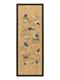Three Chinese Embroidered Silk Panels