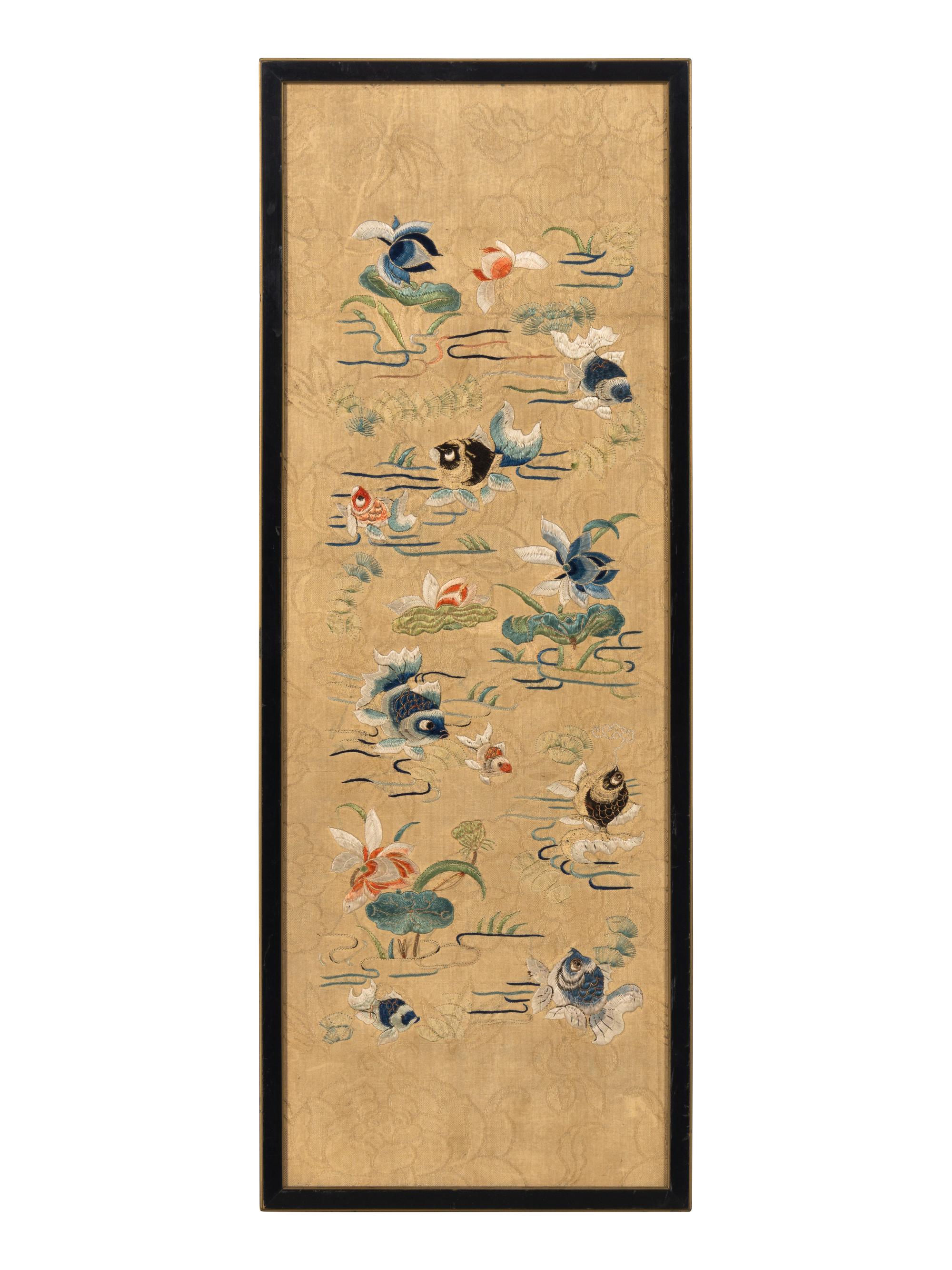 Three Chinese Embroidered Silk Panels