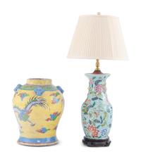 A Chinese Porcelain Vase Mounted as a Lamp and a Chinese Porcelain Jar