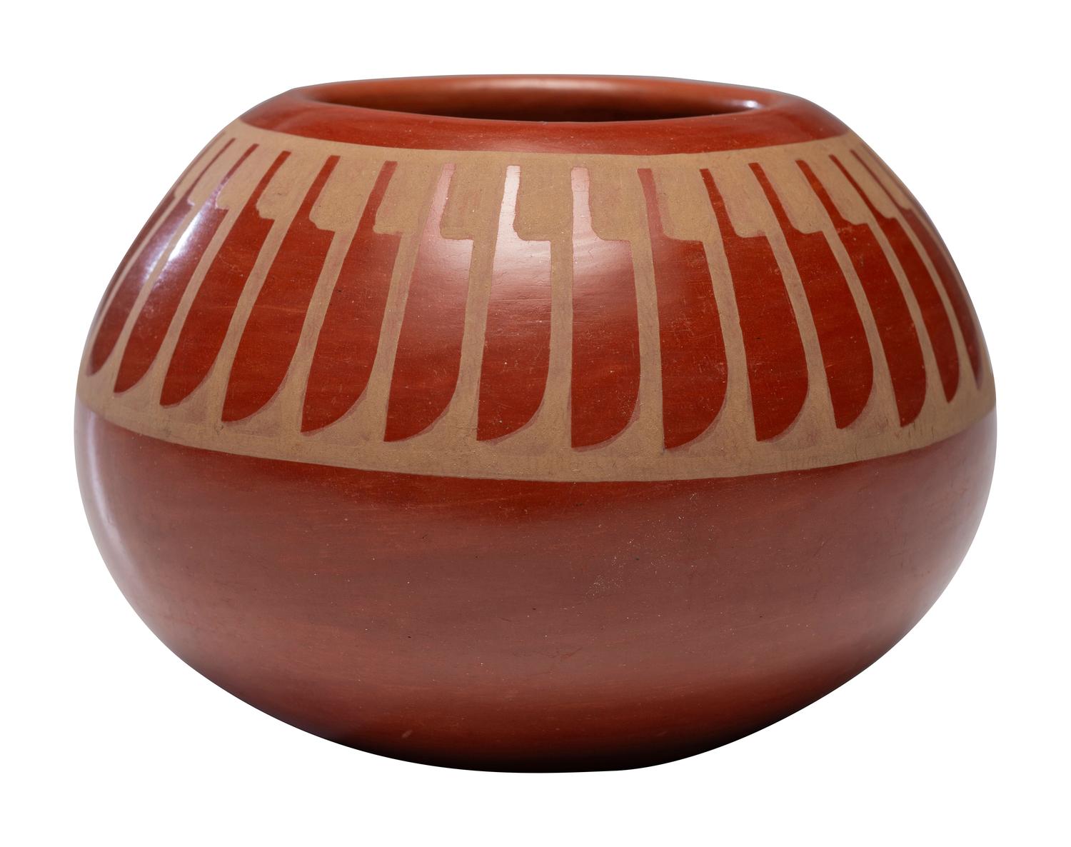 Redware Pottery Jar, Repeating Feather Design February 1971
