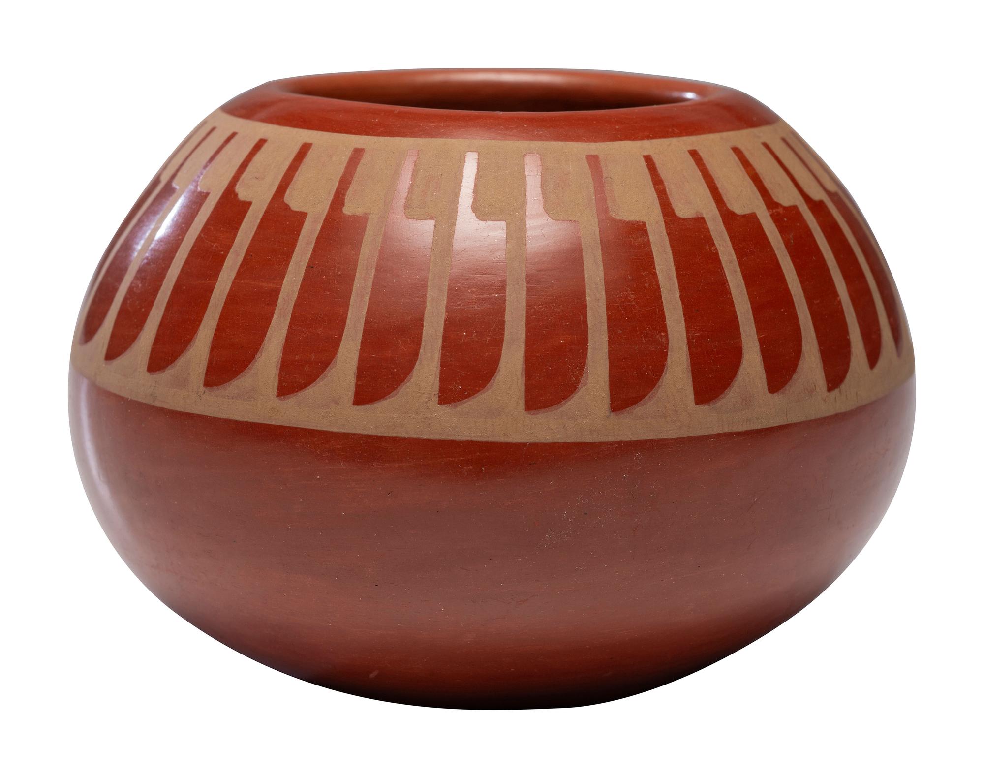 Redware Pottery Jar, Repeating Feather Design February 1971