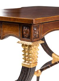 A Regency Style Inlaid Mahogany, Ebonized and Parcel-Gilt Side Table