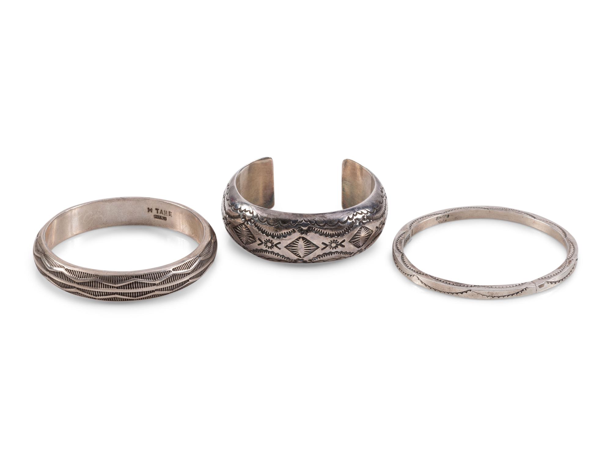 Navajo Heavily Stamped Silver Bracelets