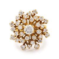 A 14 Karat Yellow Gold and Diamond Cluster Ring,