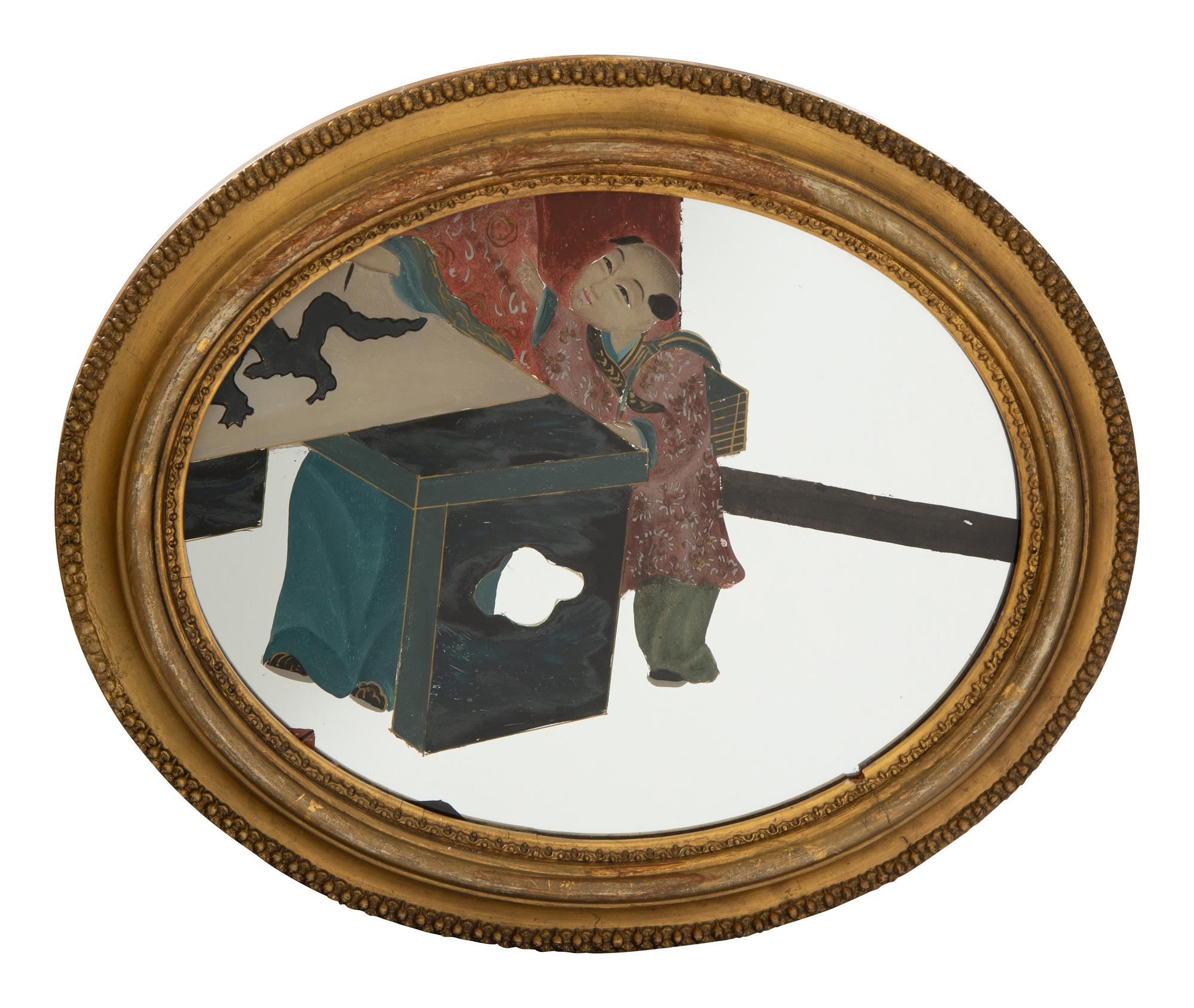 A Pair of Chinese Reverse Paintings on Mirrored Glass