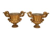 A Pair of Venetian Baroque Carved Giltwood Campana Urns