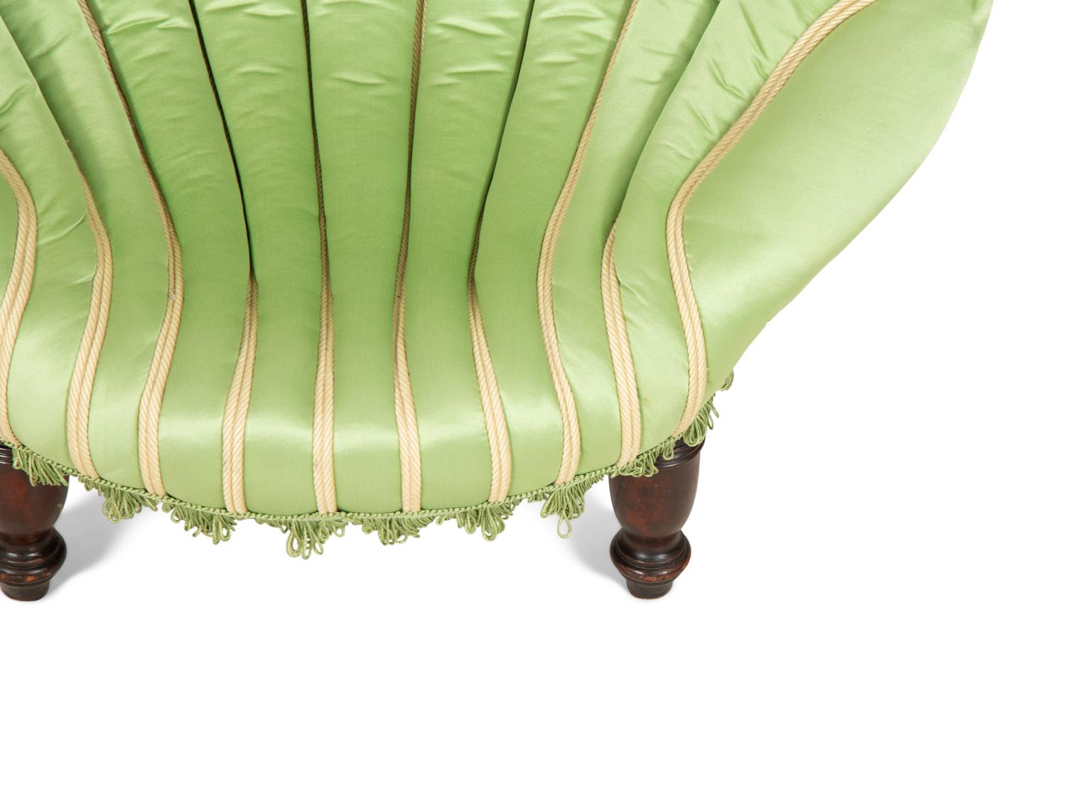 An Edwardian Diminutive Silk-Upholstered Scallop Form Chair