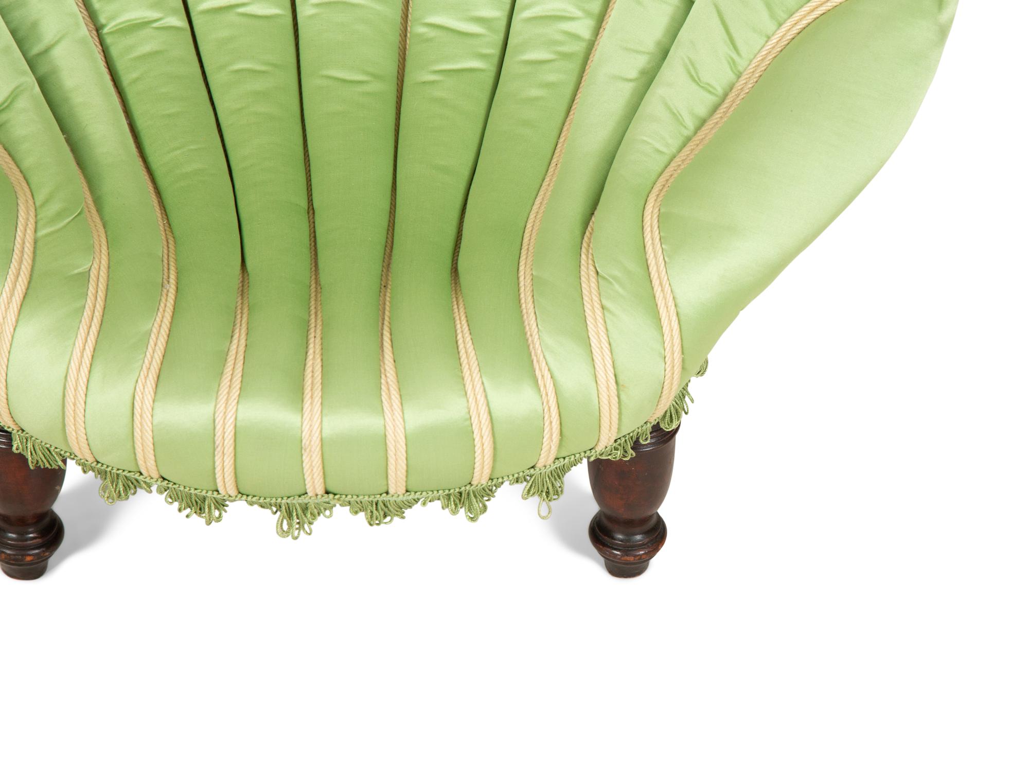 An Edwardian Diminutive Silk-Upholstered Scallop Form Chair