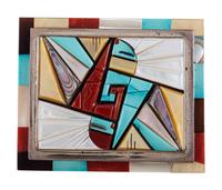 Matching Silver and Mosaic Inlay Bolo Tie and Belt Buckle