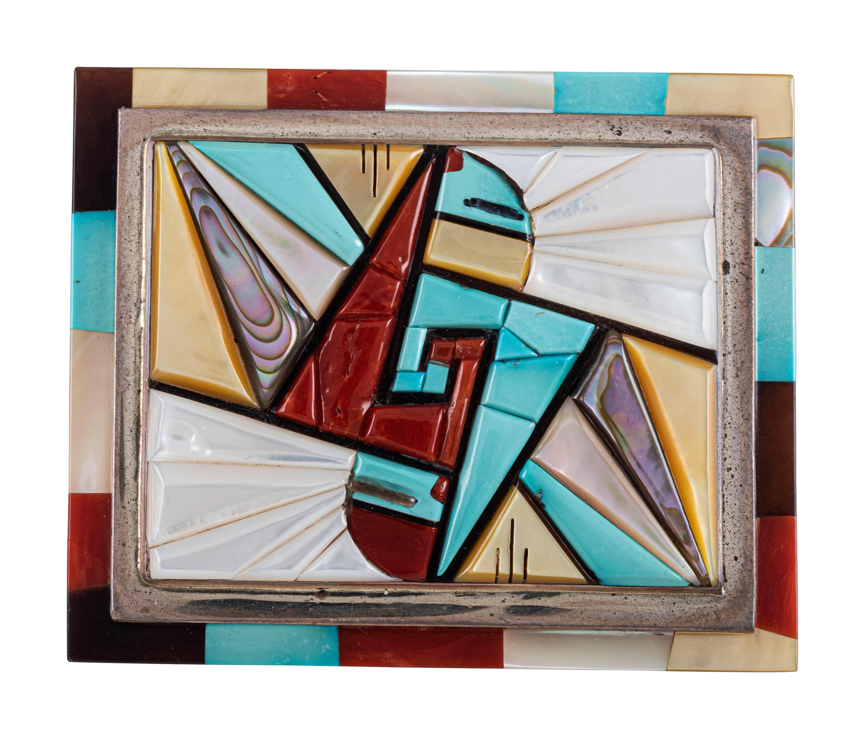 Matching Silver and Mosaic Inlay Bolo Tie and Belt Buckle