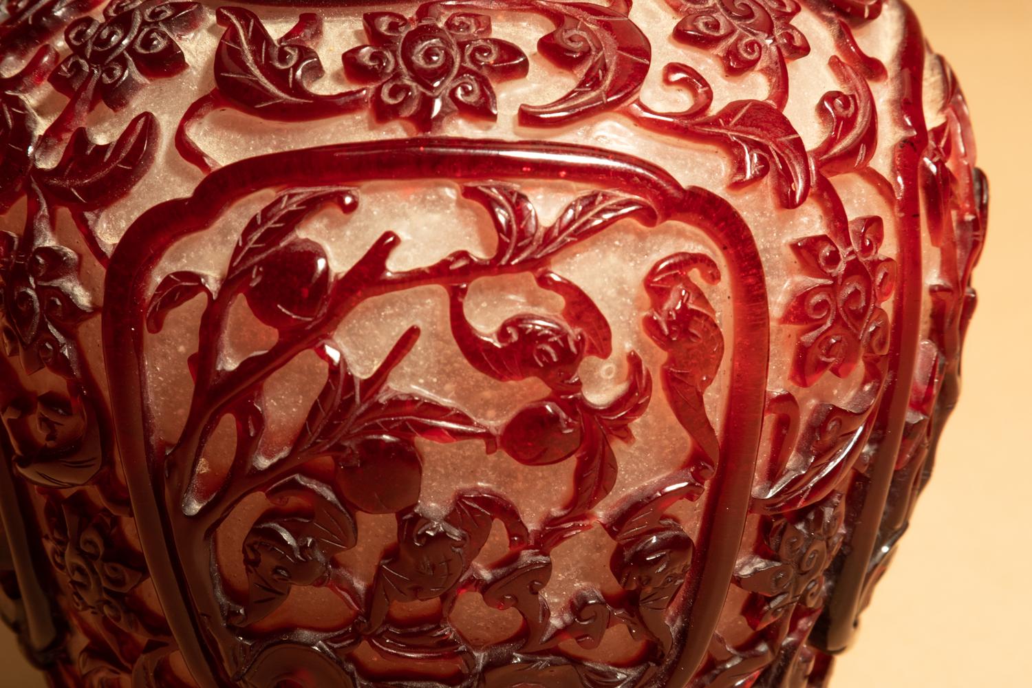 A Ruby-Red Overlay Peking Glass Bottle Vase
