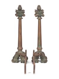 A Pair of Gothic Style Bronze Andirons