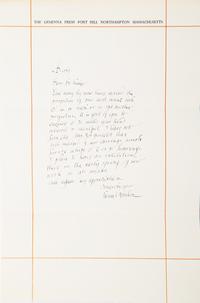 [Private Press] [Gehenna Press] [Baskin, Leonard] Lockwood, George. Homage to Redon , with an Autograph Letter, signed