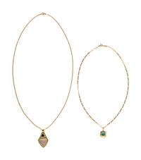 TWO YELLOW GOLD AND MULTIGEM NECKLACES