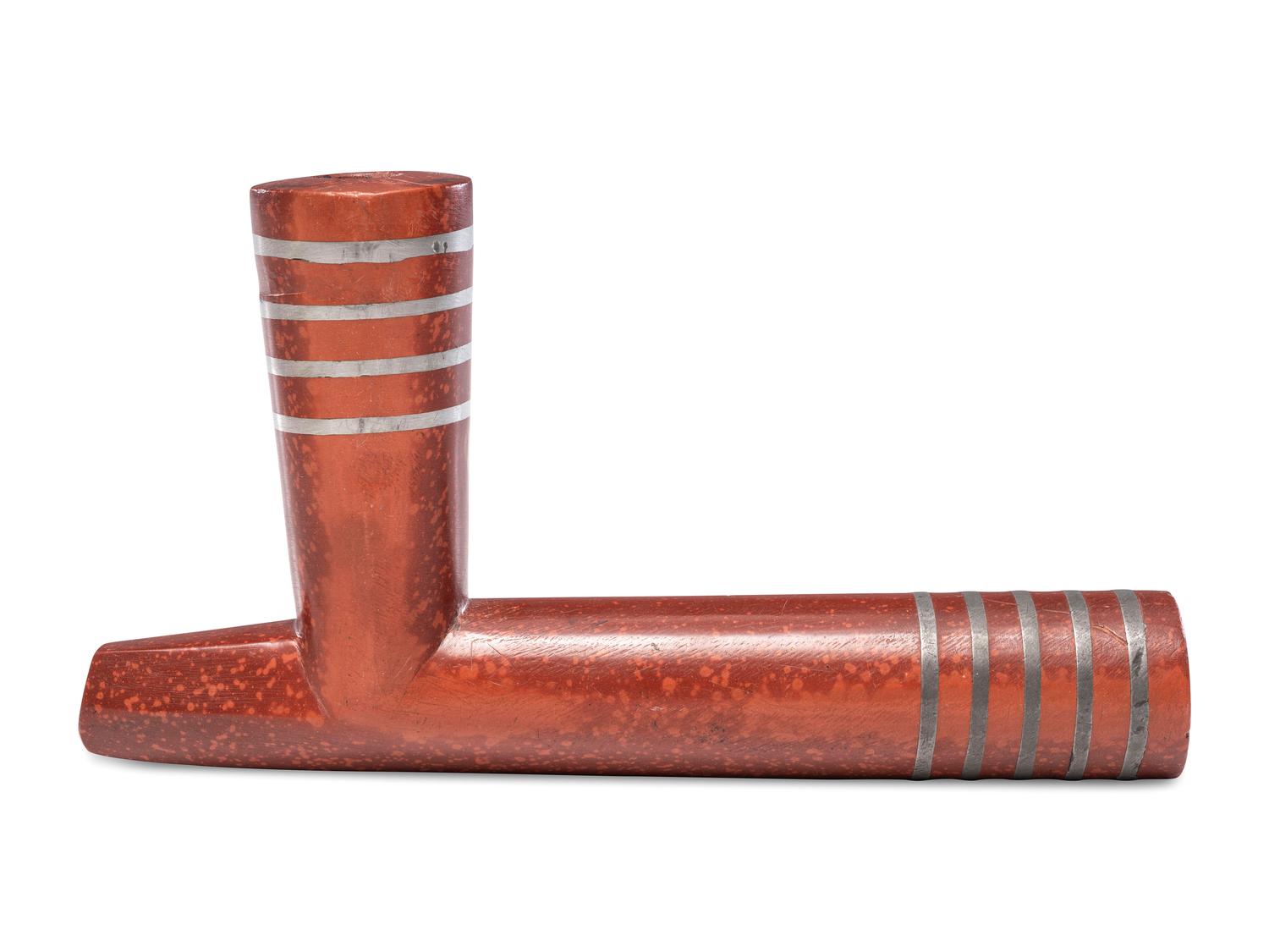 Northern Plains Quilled Pipe Stem and Catlinite Bowl, with Inlay