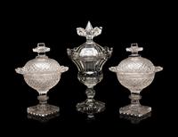 A Pair of English Cut Glass Footed Bowls and Covers