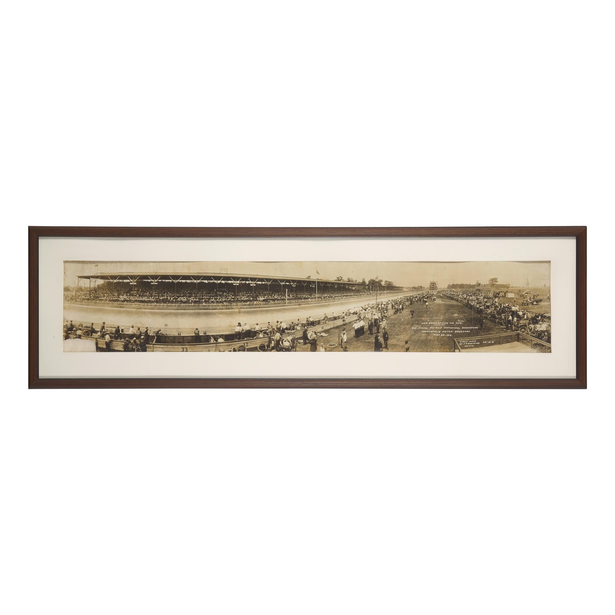 [Motor Racing] [Indianapolis 500] Bretzman, Charles F. Panoramic photograph of the Main Grandstands and Pits, 3rd Annual 500 Mile International Sweepstakes Indianapolis Motor Speedway May 30, 1913