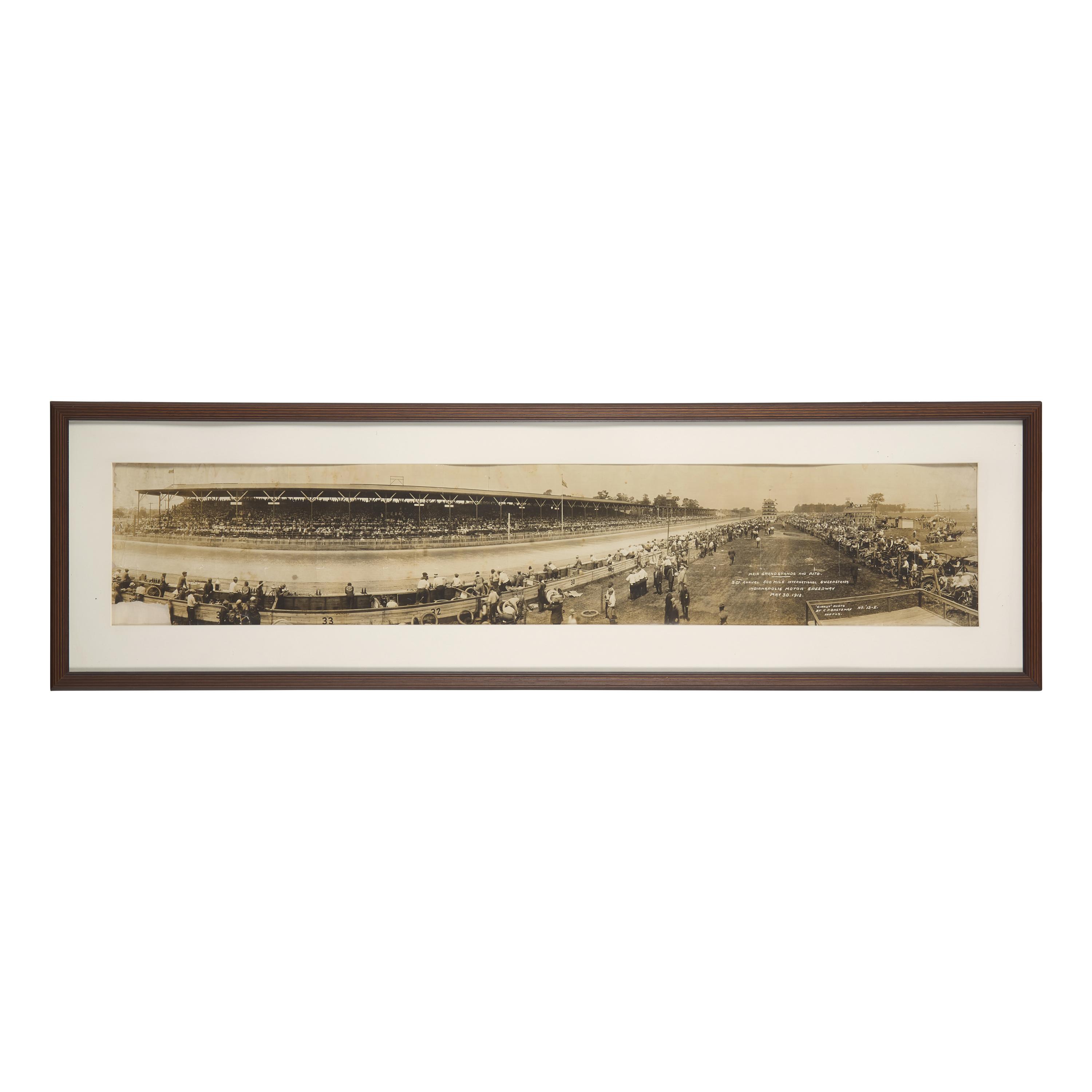 [Motor Racing] [Indianapolis 500] Bretzman, Charles F. Panoramic photograph of the Main Grandstands and Pits, 3rd Annual 500 Mile International Sweepstakes Indianapolis Motor Speedway May 30, 1913