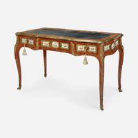 A Louis XV Style Gilt-Bronze and Sèvres Style Porcelain-Mounted Kingwood Bureau Plat With the mark of Edward Holmes Baldock, early 19th century