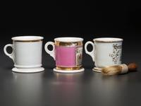 Three Carpentry Related Porcelain Occupational Shaving Mugs