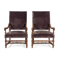 A Pair of Henry II Style Carved Fruitwood Fauteuils