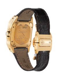 CARTIER, REF. 2880 18K YELLOW GOLD 'SANTOS 100' WATCH WITH FACTORY DIAMOND BEZEL, BOX & PAPERS