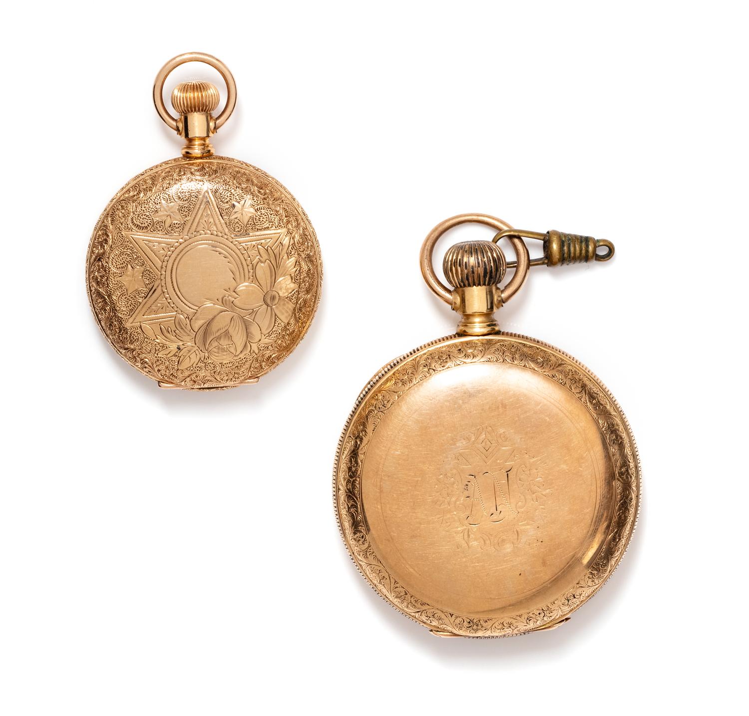 A Collection of Yellow Gold Hunter Case Pocket Watches,