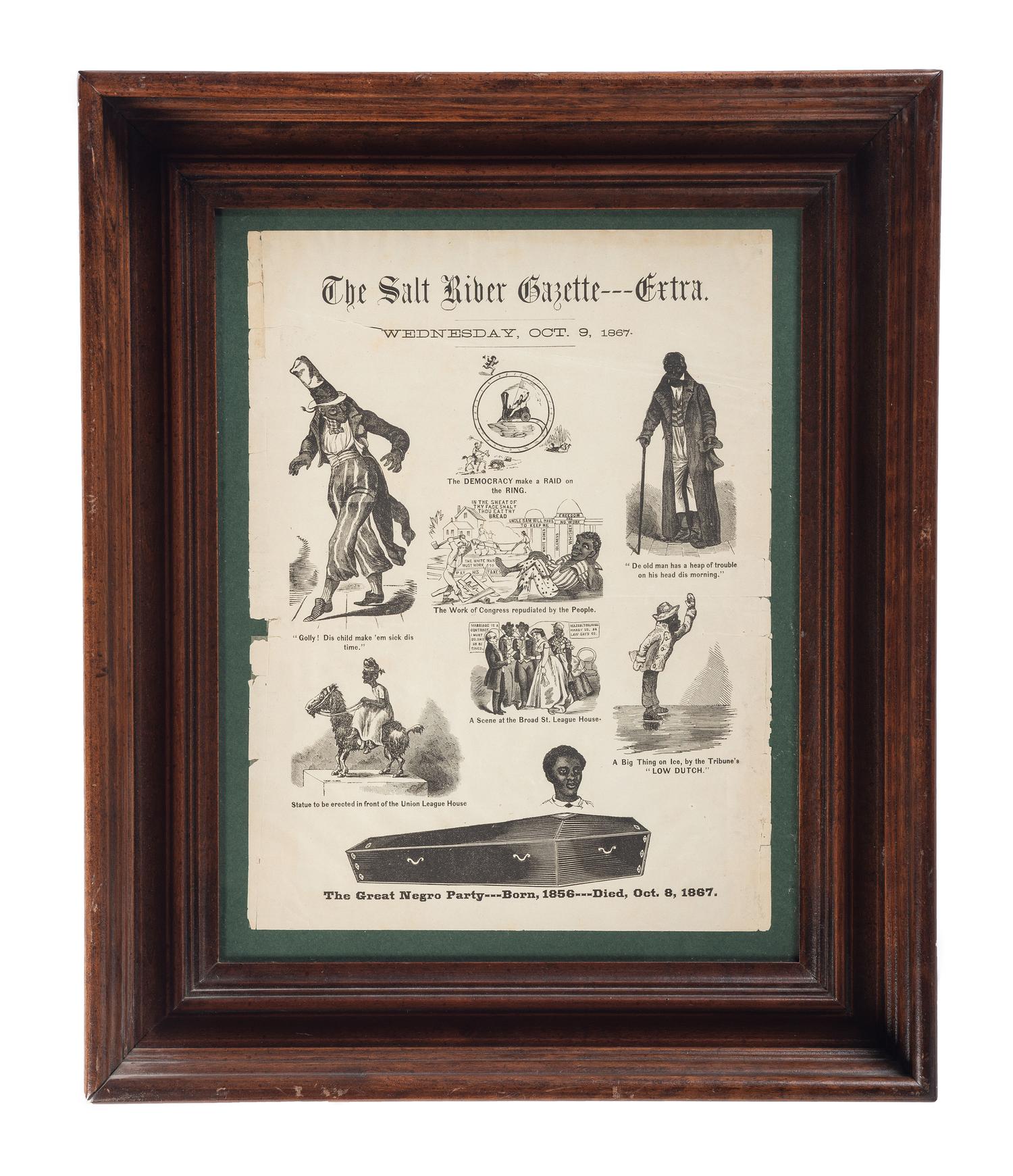 [RECONSTRUCTION]. A group of 2 illustrated broadsides, Salt River Telegraph Extra. [Philadelphia]: N.p., [1867].