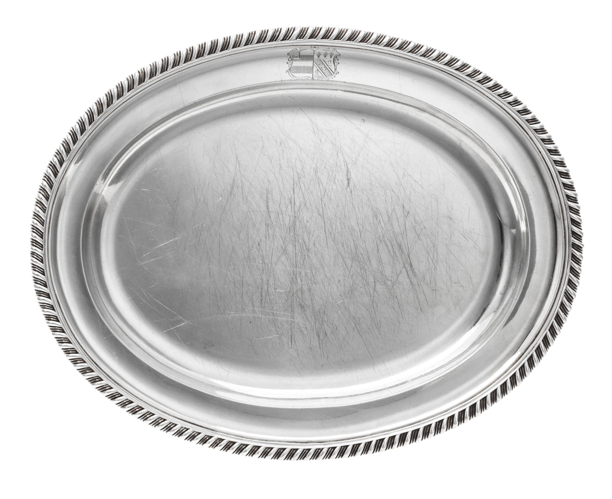 A William IV Silver Meat Platter, Paul Storr, London, 1832, retailed by Storr & Mortimer, London, the platter of oval form with an engr