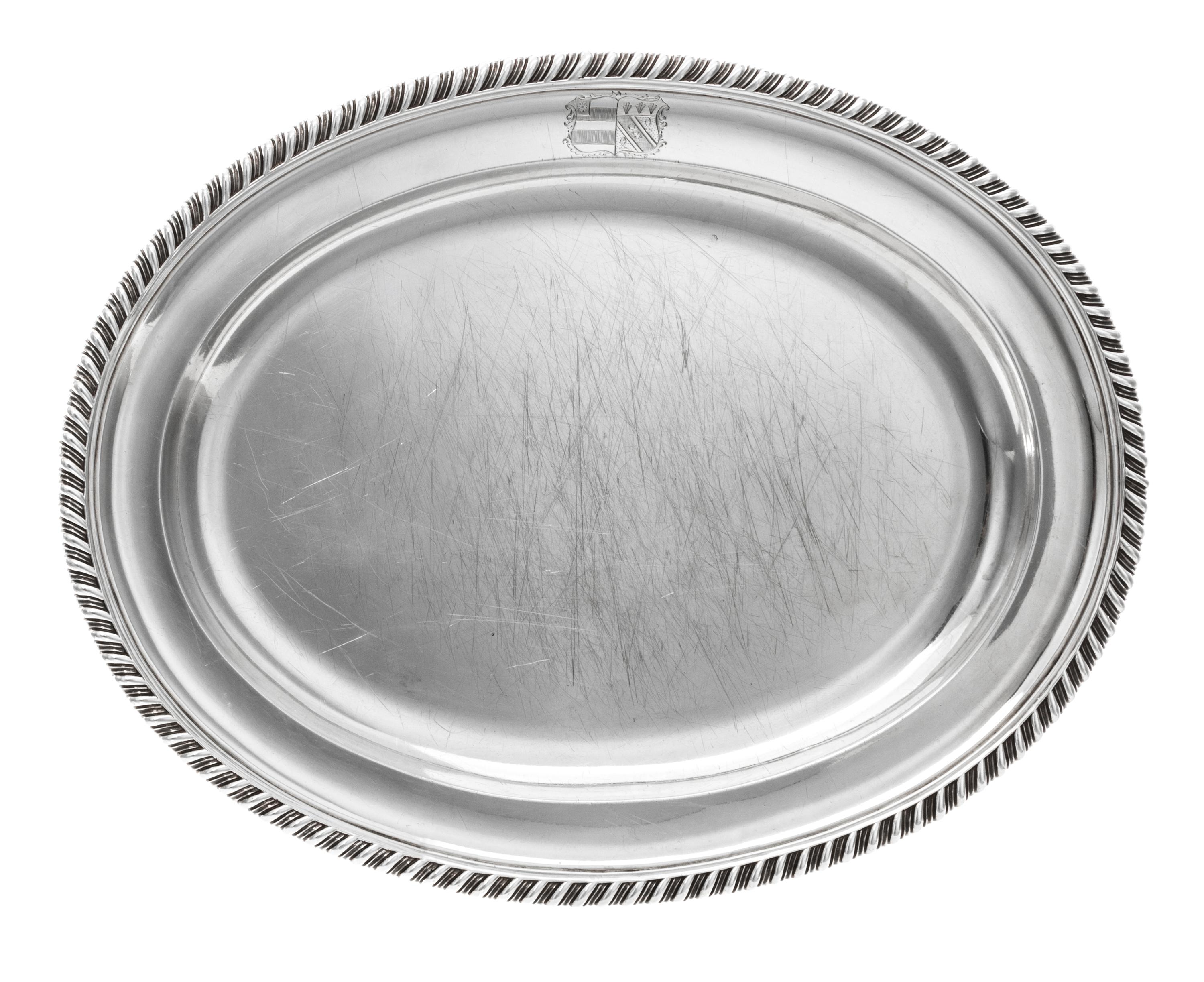 A William IV Silver Meat Platter, Paul Storr, London, 1832, retailed by Storr & Mortimer, London, the platter of oval form with an engr