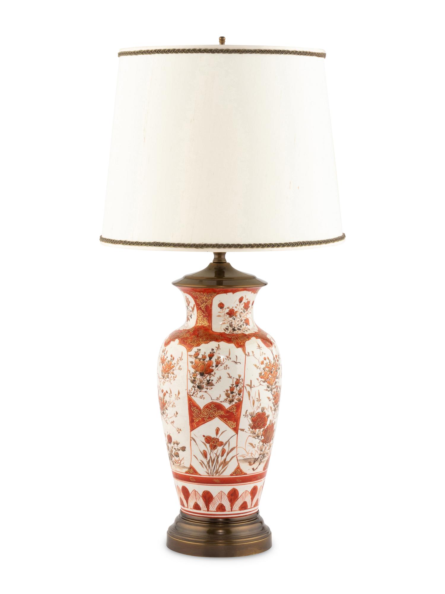 A Japanese Kutani Porcelain Vase Mounted as a Lamp