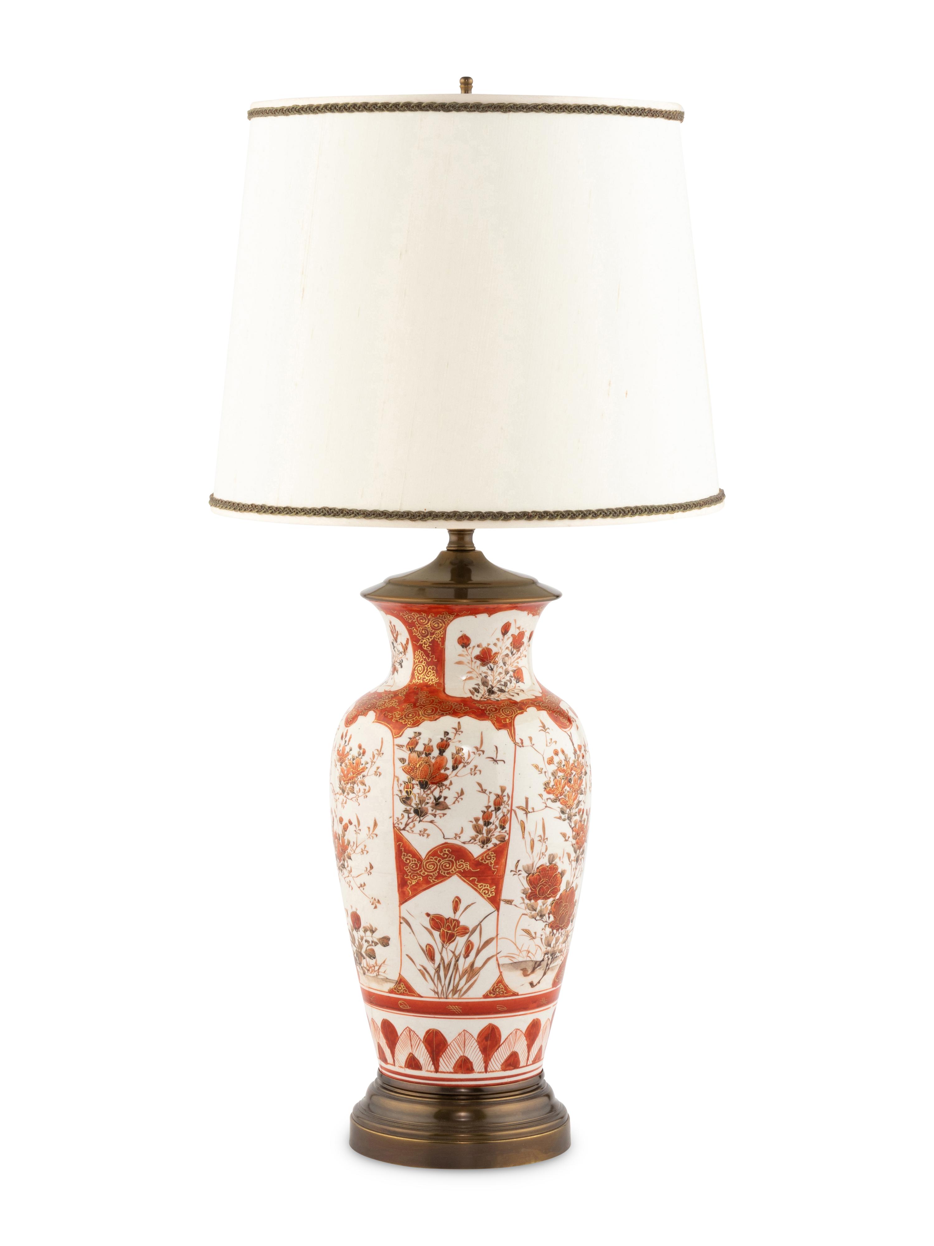 A Japanese Kutani Porcelain Vase Mounted as a Lamp