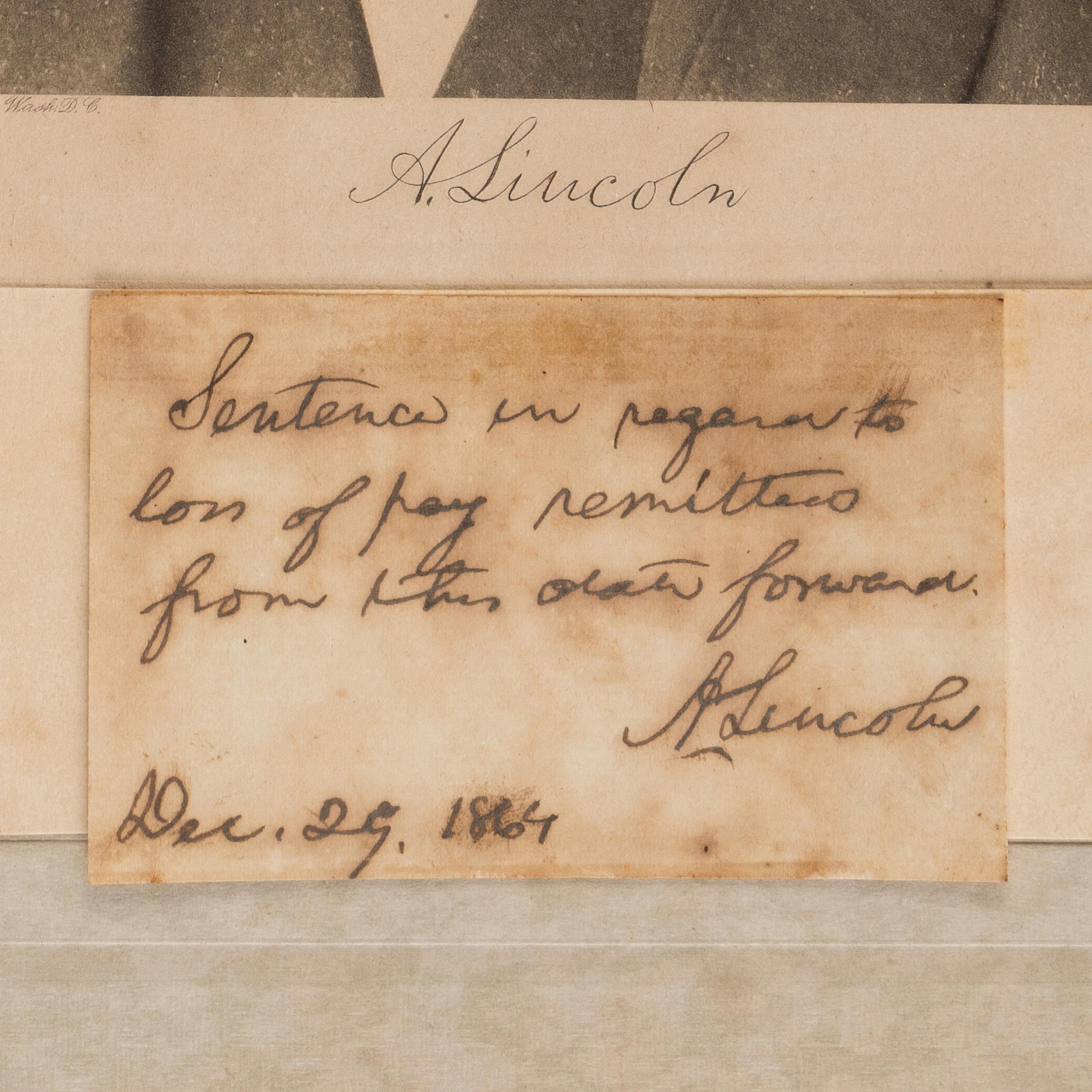 Lincoln, Abraham (1809-1865). Autograph note signed ("A. Lincoln"), [Washington, D.C.], 29 December 1864.
