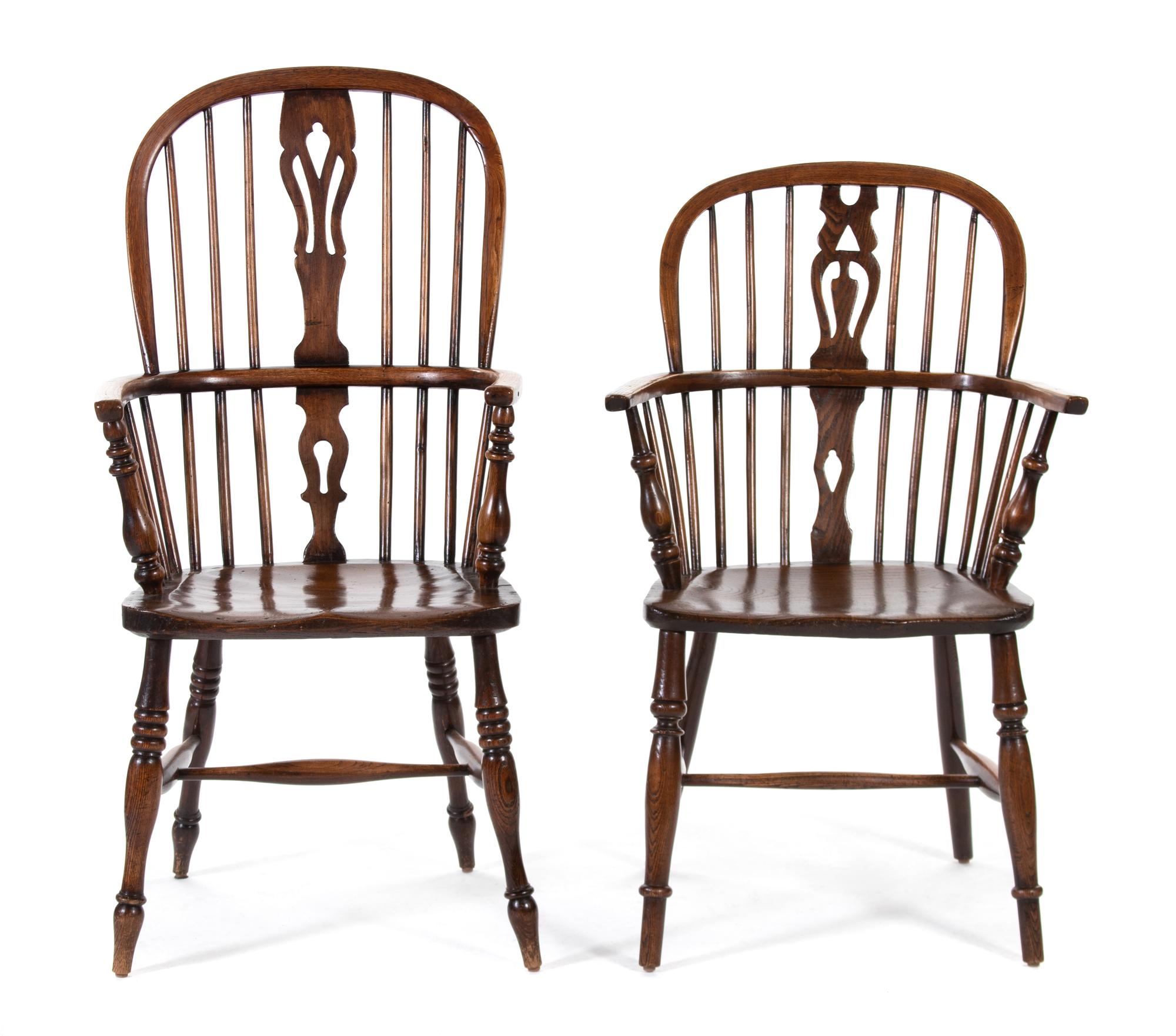 An Assembled Set of Six English Elmwood Windsor Armchairs