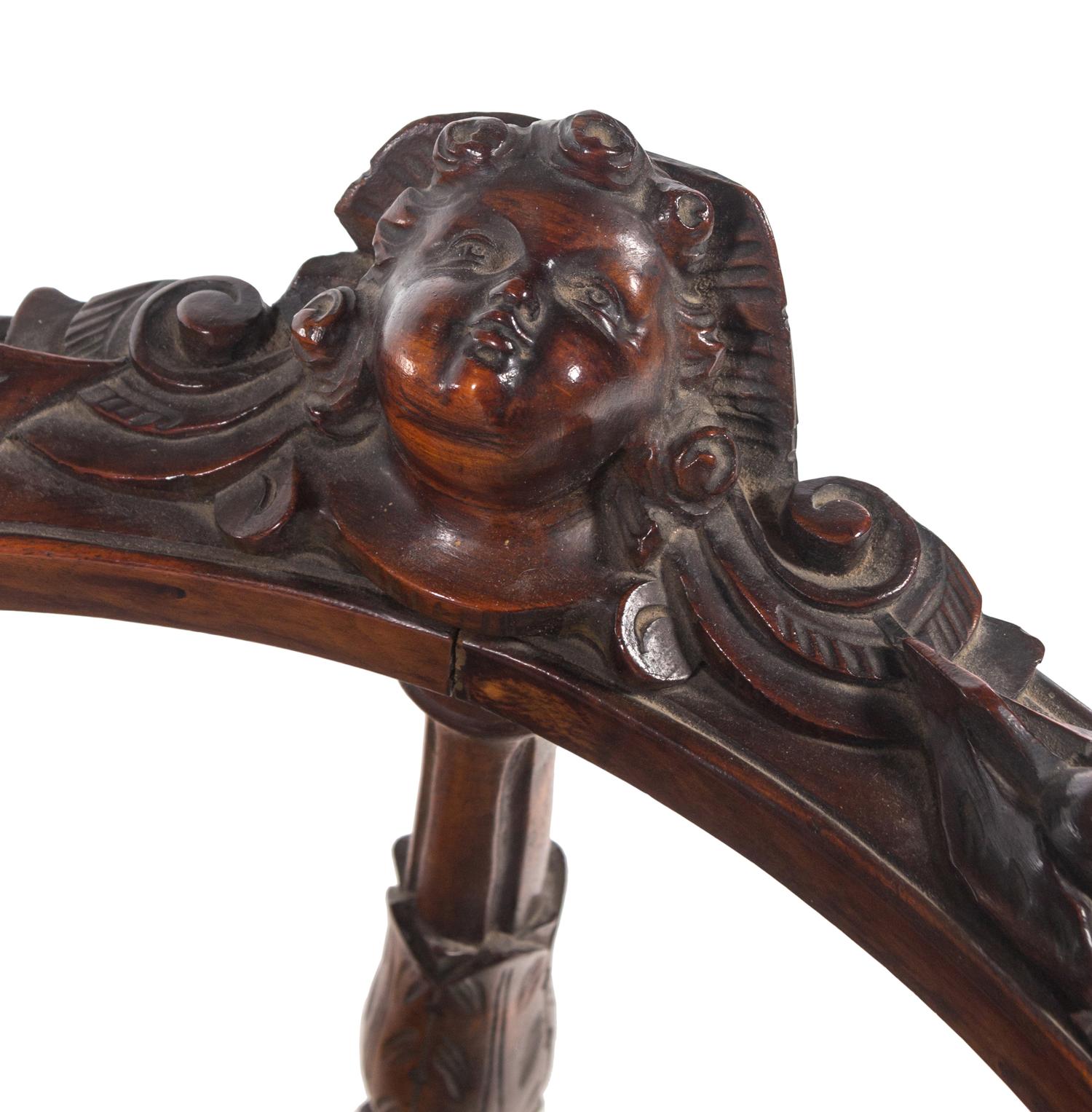 An English Carved Walnut Corner Chair