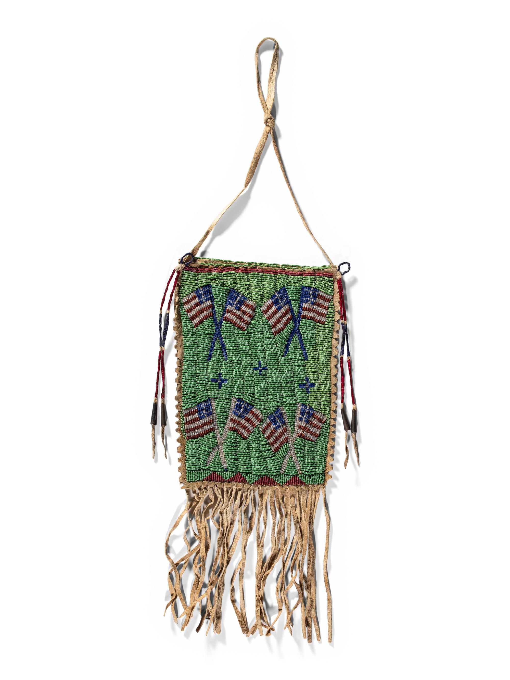 Sioux Beaded Hide Bag, with American Flags