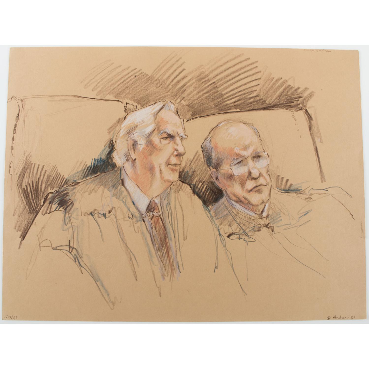 Joan Andrew, Washington Post and CNN Sketch Artist,Nine Original Sketches of Supreme Court Justices, 1981-1983
