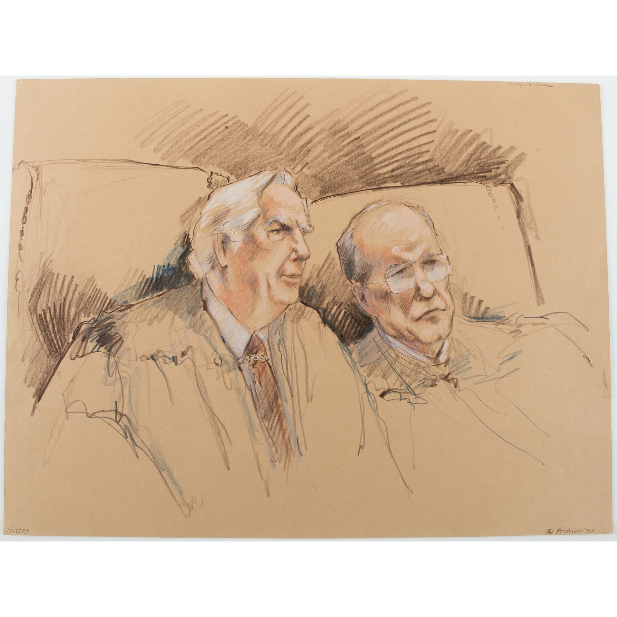 Joan Andrew, Washington Post and CNN Sketch Artist,Nine Original Sketches of Supreme Court Justices, 1981-1983
