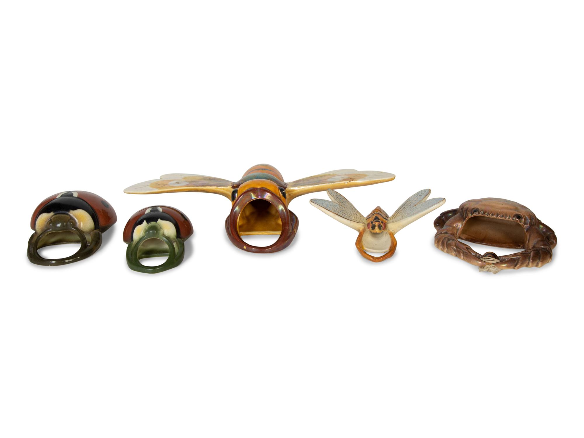 A Group of Five Sarreguemines Majolica Wall Pockets — 19th/20th Century