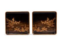 A Pair of Japanese Gilt and Black Lacquer Rectangular Trays