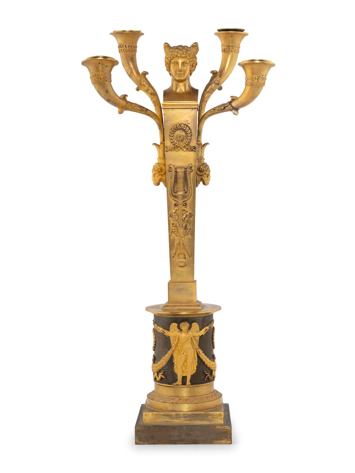 An Empire Gilt and Patinated Bronze Candelabrum