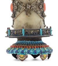 A Chinese Jade Inset Enamel on Silver Incense Burner