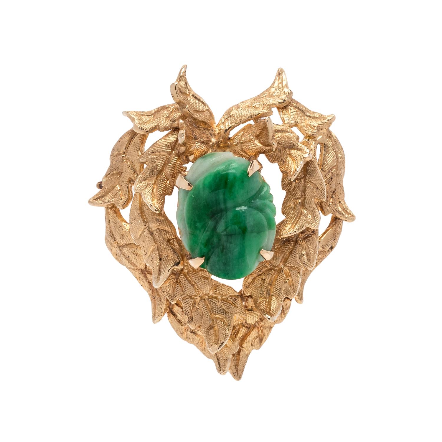 YELLOW GOLD AND JADE PENDANT/BROOCH