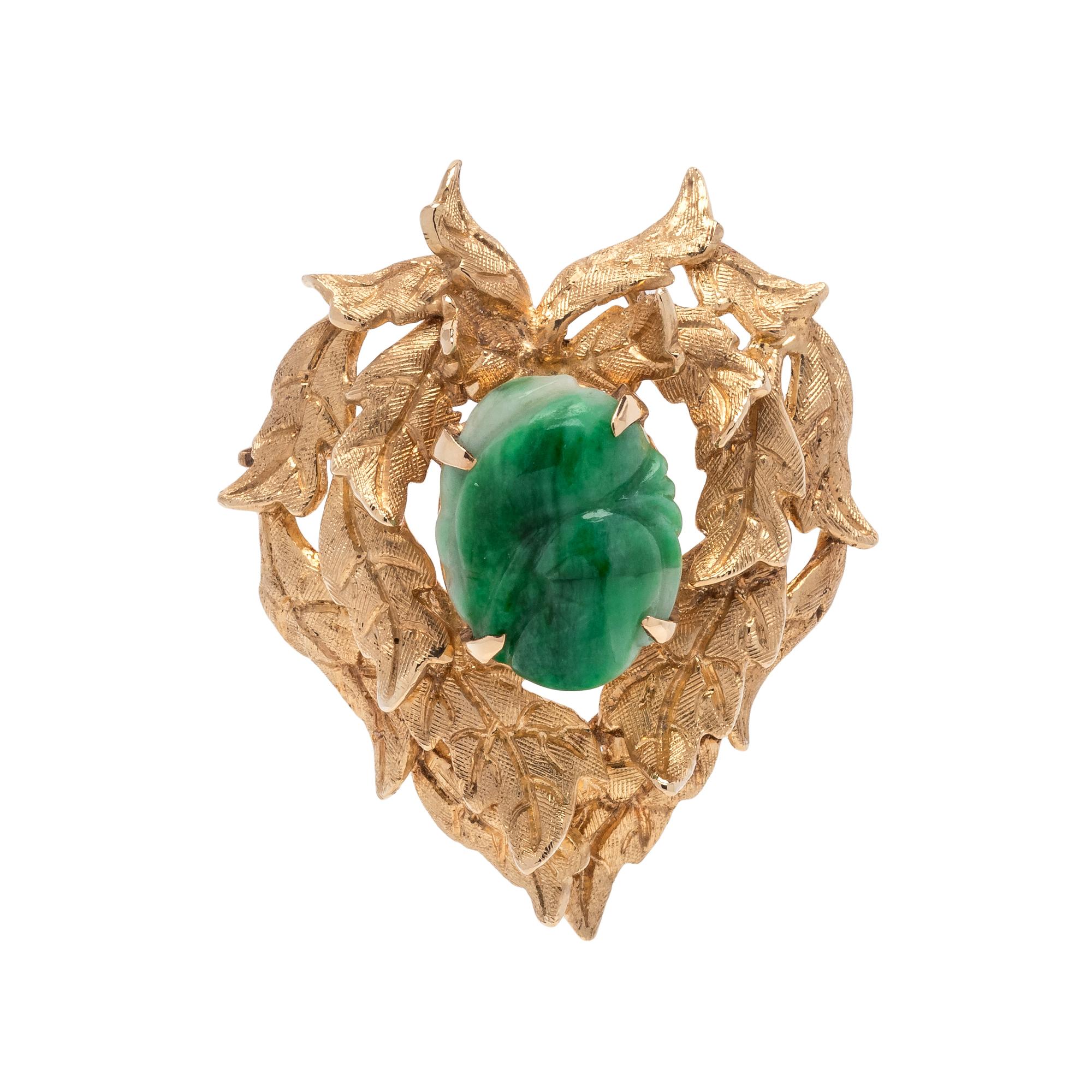 YELLOW GOLD AND JADE PENDANT/BROOCH