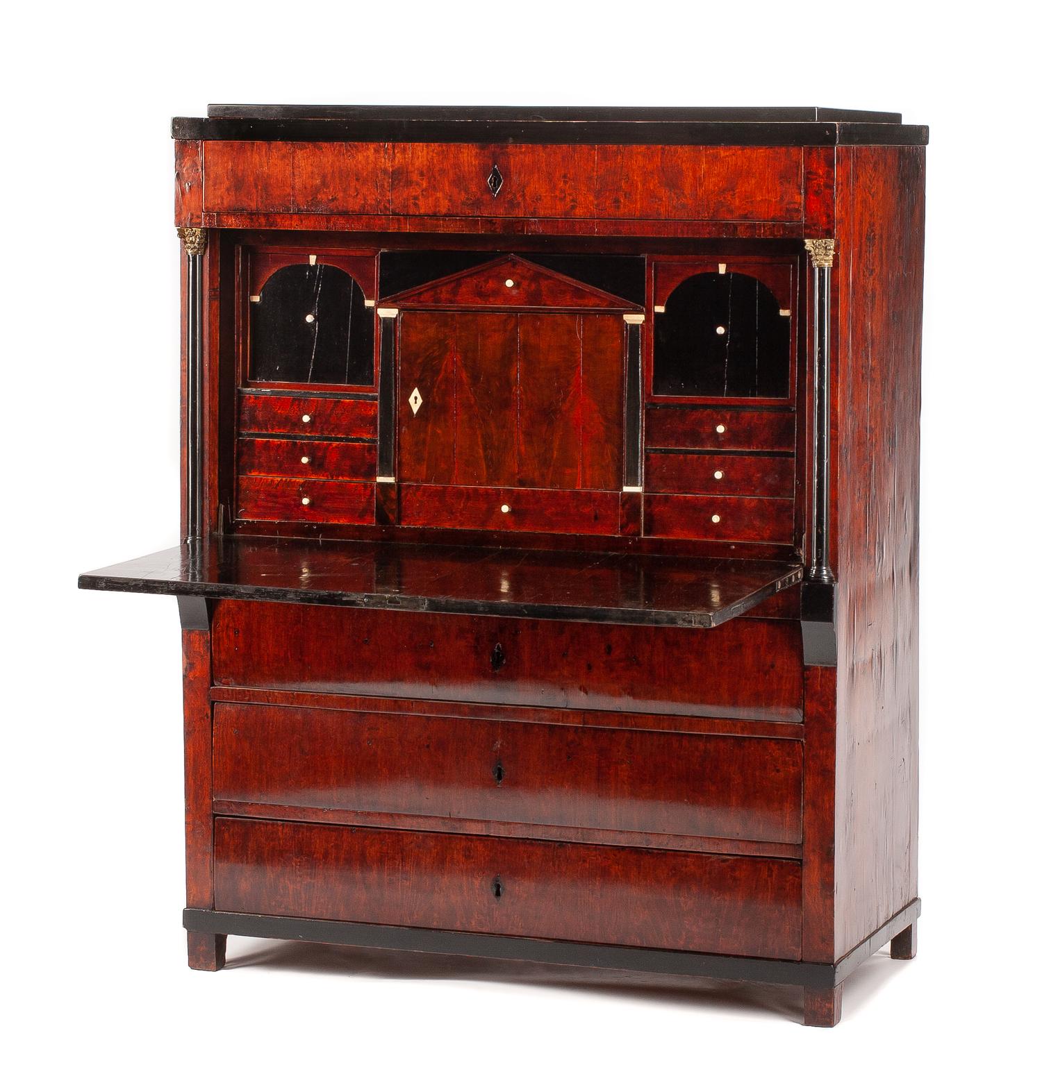 A Northern European Parcel Ebonized Secretaire a Abattant Height 58 1/2 x width 45 1/4 x depth 24 inches. — EARLY 19TH CENTURY